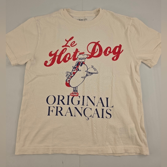 Crewcuts Other - Crewcuts Cream Le Hot Dog T-Shirt Boys Size Large (10-11) H-1647
